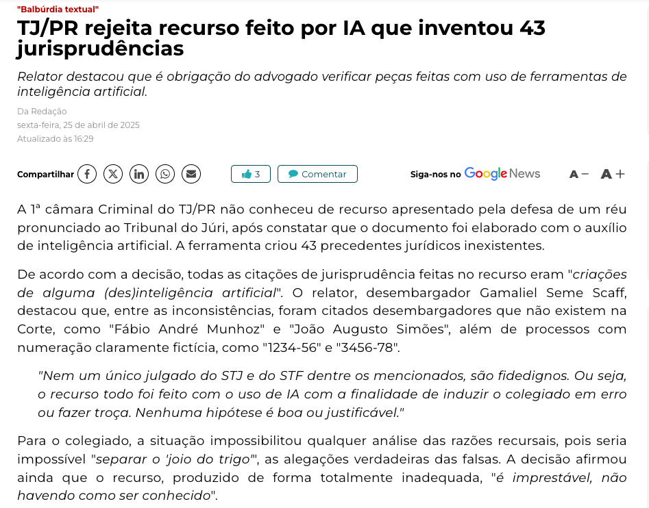 Notícia: 43 Jurisprudências Inventadas