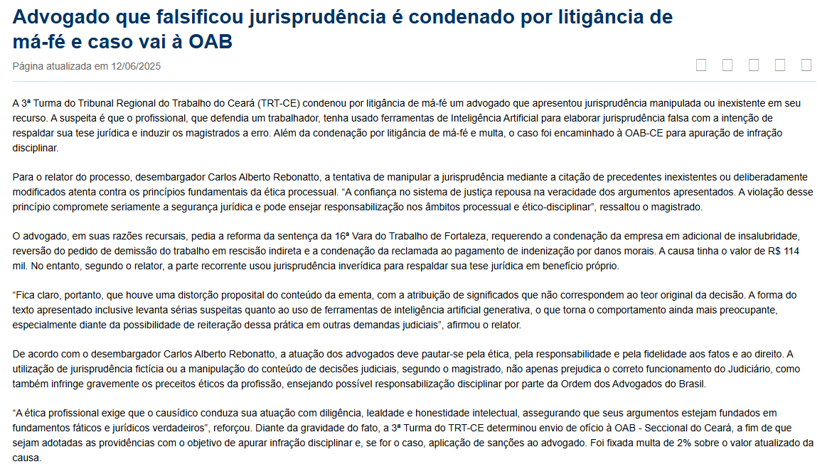 Notícia: Ementas Reais Manipuladas